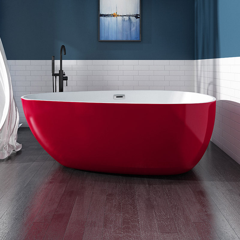 Polished Finish Acrylic Oval Bath Tub Soaking Stand Alone Tub with Drain Red 63"L x 31"W x 24"H Clearhalo 'Bathroom Remodel & Bathroom Fixtures' 'Bathtubs' 'Home Improvement' 'home_improvement' 'home_improvement_bathtubs' 'Showers & Bathtubs' 6542205