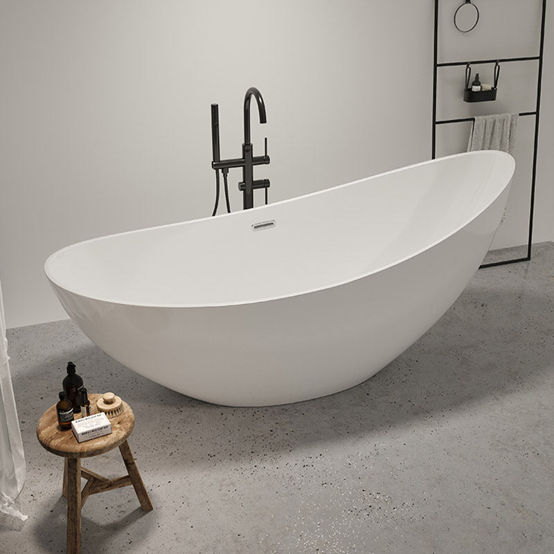 Contemporary White Acrylic Oval Bathtub Soaking Freestanding Tub 59"L x 32"W x 31"H Tub with Freestanding Tub Fillers Clearhalo 'Bathroom Remodel & Bathroom Fixtures' 'Bathtubs' 'Home Improvement' 'home_improvement' 'home_improvement_bathtubs' 'Showers & Bathtubs' 6542302