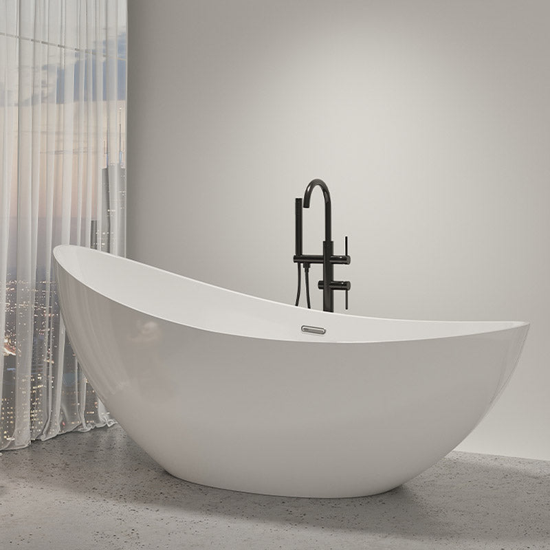 Contemporary White Acrylic Oval Bathtub Soaking Freestanding Tub 67"L x 32"W x 31"H Tub with Freestanding Tub Fillers Clearhalo 'Bathroom Remodel & Bathroom Fixtures' 'Bathtubs' 'Home Improvement' 'home_improvement' 'home_improvement_bathtubs' 'Showers & Bathtubs' 6542306