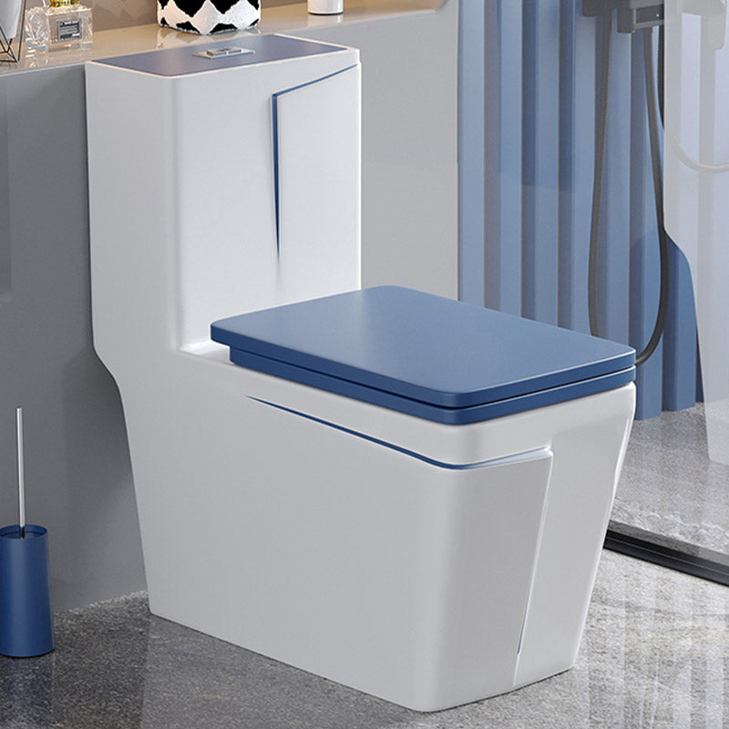 Skirted Traditional Flush Toilet Floor Mount One-Piece Toilet with Slow Close Seat 13"L x 27"W x 30"H Blue/ White Clearhalo 'Bathroom Remodel & Bathroom Fixtures' 'Home Improvement' 'home_improvement' 'home_improvement_toilets' 'Toilets & Bidets' 'Toilets' 6542610