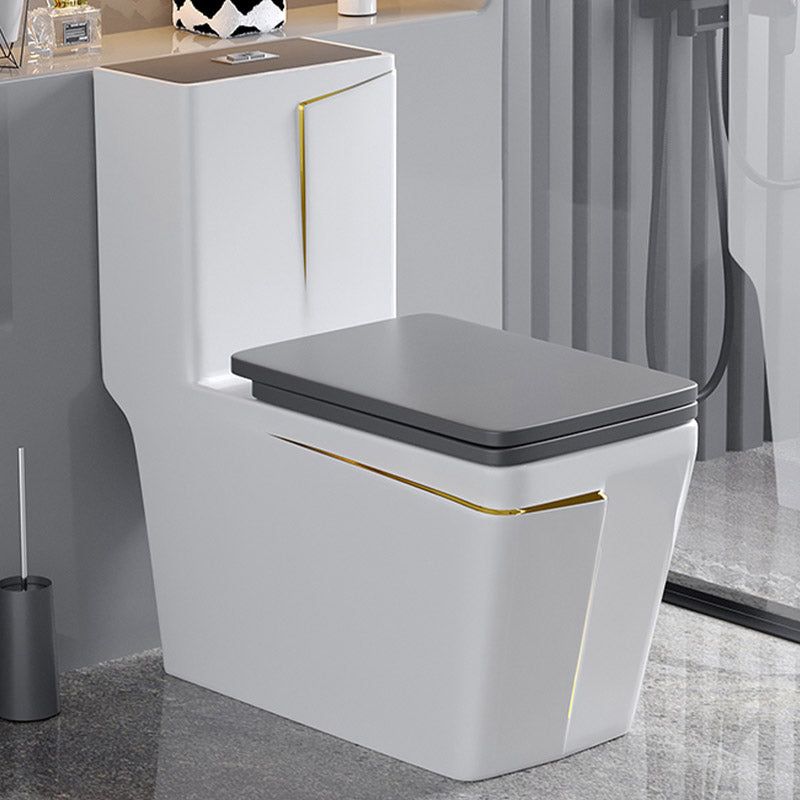 Skirted Traditional Flush Toilet Floor Mount One-Piece Toilet with Slow Close Seat 13"L x 27"W x 30"H Grey/ Gold Clearhalo 'Bathroom Remodel & Bathroom Fixtures' 'Home Improvement' 'home_improvement' 'home_improvement_toilets' 'Toilets & Bidets' 'Toilets' 6542613