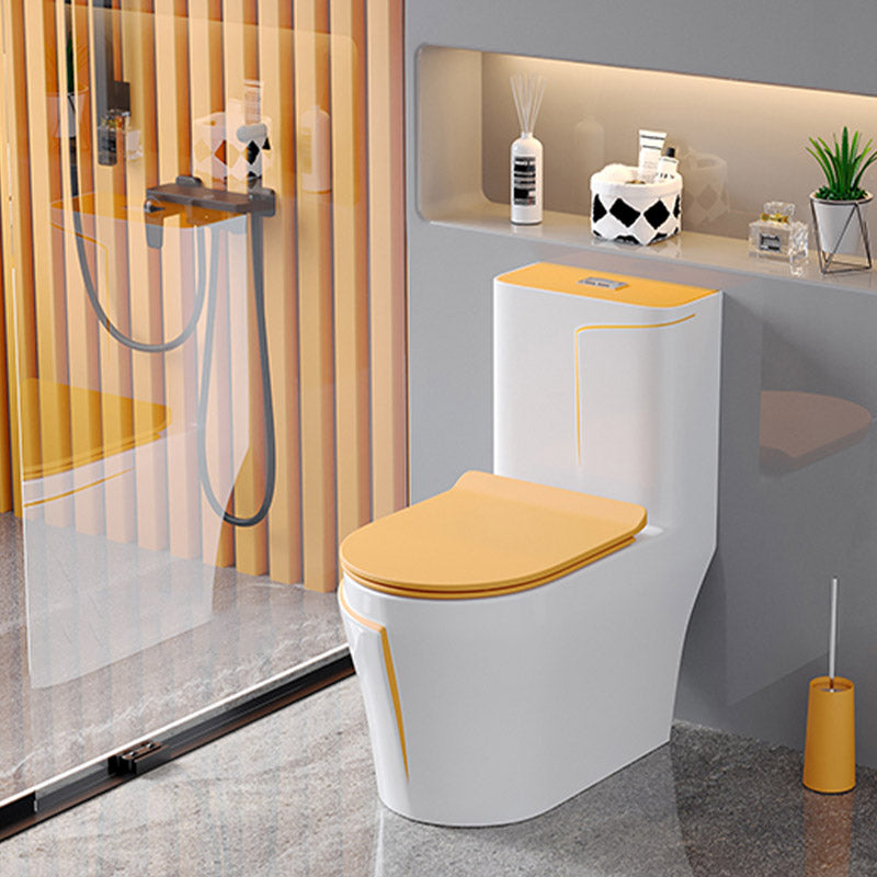 Skirted Traditional Flush Toilet Floor Mount One-Piece Toilet with Slow Close Seat 15"L x 27"W x 30"H White/ Orange 14" Clearhalo 'Bathroom Remodel & Bathroom Fixtures' 'Home Improvement' 'home_improvement' 'home_improvement_toilets' 'Toilets & Bidets' 'Toilets' 6542614