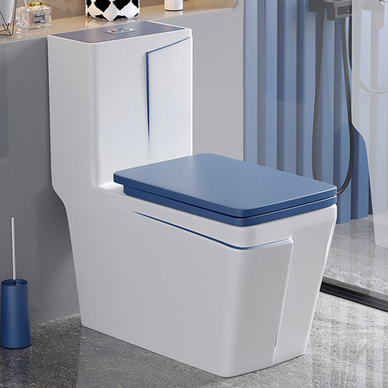 Skirted Traditional Flush Toilet Floor Mount One-Piece Toilet with Slow Close Seat 13"L x 27"W x 30"H Blue/ White 14" Clearhalo 'Bathroom Remodel & Bathroom Fixtures' 'Home Improvement' 'home_improvement' 'home_improvement_toilets' 'Toilets & Bidets' 'Toilets' 6542615