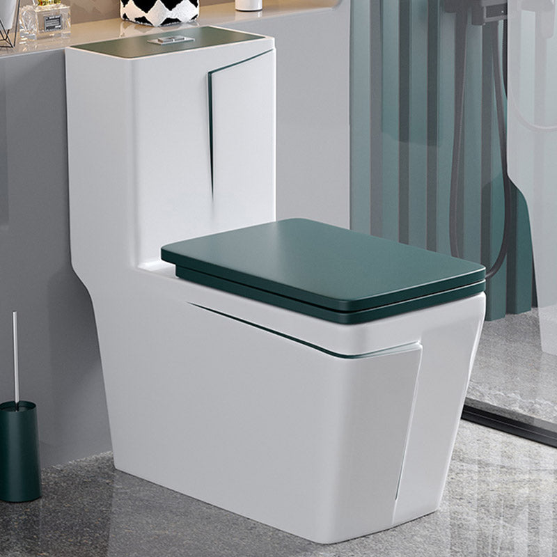 Skirted Traditional Flush Toilet Floor Mount One-Piece Toilet with Slow Close Seat 13"L x 27"W x 30"H Green/ White Clearhalo 'Bathroom Remodel & Bathroom Fixtures' 'Home Improvement' 'home_improvement' 'home_improvement_toilets' 'Toilets & Bidets' 'Toilets' 6542618