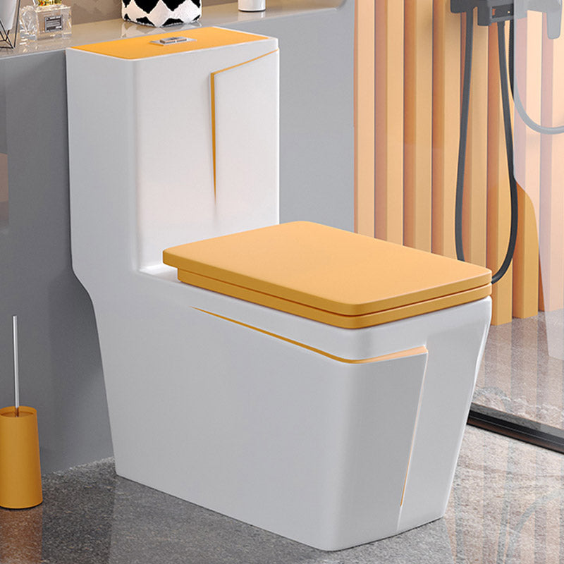Skirted Traditional Flush Toilet Floor Mount One-Piece Toilet with Slow Close Seat 13"L x 27"W x 30"H White/ Orange Clearhalo 'Bathroom Remodel & Bathroom Fixtures' 'Home Improvement' 'home_improvement' 'home_improvement_toilets' 'Toilets & Bidets' 'Toilets' 6542620
