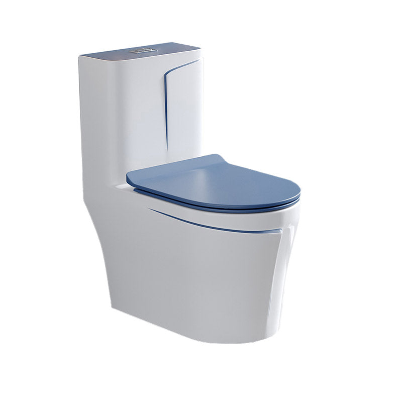 Skirted Traditional Flush Toilet Floor Mount One-Piece Toilet with Slow Close Seat 15"L x 27"W x 30"H Blue/ White Clearhalo 'Bathroom Remodel & Bathroom Fixtures' 'Home Improvement' 'home_improvement' 'home_improvement_toilets' 'Toilets & Bidets' 'Toilets' 6542621