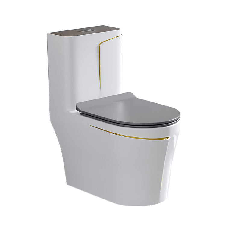 Skirted Traditional Flush Toilet Floor Mount One-Piece Toilet with Slow Close Seat 15"L x 27"W x 30"H Grey/ Gold Clearhalo 'Bathroom Remodel & Bathroom Fixtures' 'Home Improvement' 'home_improvement' 'home_improvement_toilets' 'Toilets & Bidets' 'Toilets' 6542625