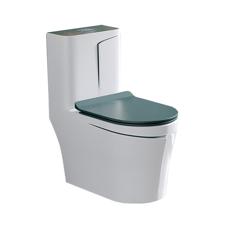 Skirted Traditional Flush Toilet Floor Mount One-Piece Toilet with Slow Close Seat 15"L x 27"W x 30"H Green/ White Clearhalo 'Bathroom Remodel & Bathroom Fixtures' 'Home Improvement' 'home_improvement' 'home_improvement_toilets' 'Toilets & Bidets' 'Toilets' 6542629