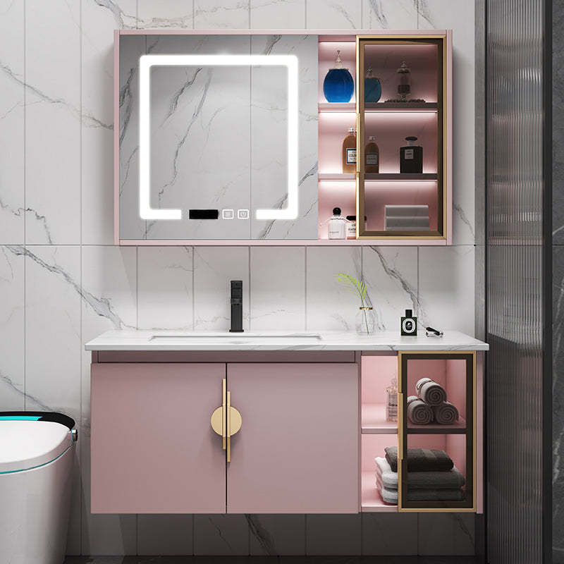 Contemporary Bathroom Vanity Set Wall-Mounted Bathroom Vanity Set Vanity & Faucet & Mirror Cabinet Clearhalo 'Bathroom Remodel & Bathroom Fixtures' 'Bathroom Vanities' 'bathroom_vanities' 'Home Improvement' 'home_improvement' 'home_improvement_bathroom_vanities' 6545532