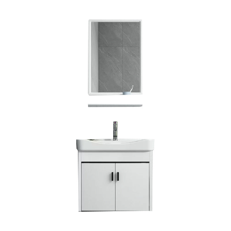 Wall-mounted Bathroom Vanity Modern Single-Sink Space Saver Vanity Vanity & Faucet & Mirrors 24"L x 16"W x 17"H White Clearhalo 'Bathroom Remodel & Bathroom Fixtures' 'Bathroom Vanities' 'bathroom_vanities' 'Home Improvement' 'home_improvement' 'home_improvement_bathroom_vanities' 6545551