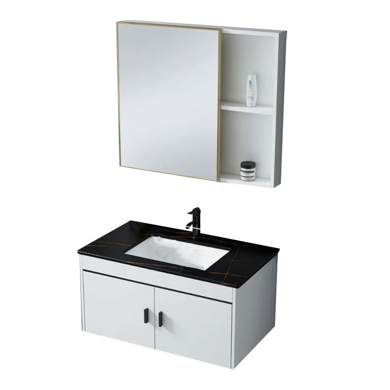 Wall-mounted Bathroom Vanity Modern Single-Sink Space Saver Vanity Vanity & Faucet & Mirror Cabinet Black Clearhalo 'Bathroom Remodel & Bathroom Fixtures' 'Bathroom Vanities' 'bathroom_vanities' 'Home Improvement' 'home_improvement' 'home_improvement_bathroom_vanities' 6545562