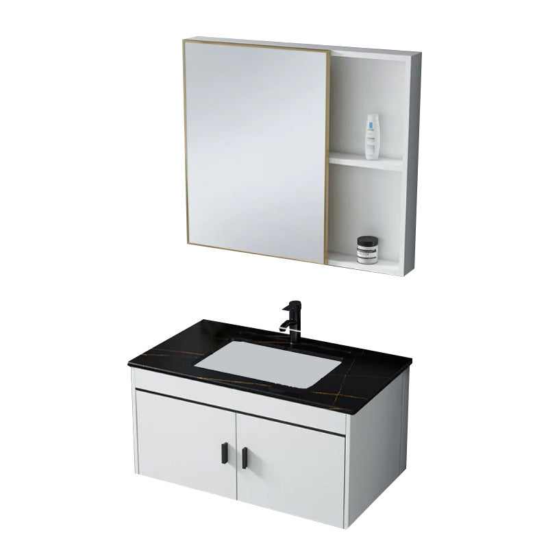 Wall-mounted Bathroom Vanity Modern Single-Sink Space Saver Vanity Vanity & Faucet & Mirror Cabinet 31"L x 19"W x 15"H Black Clearhalo 'Bathroom Remodel & Bathroom Fixtures' 'Bathroom Vanities' 'bathroom_vanities' 'Home Improvement' 'home_improvement' 'home_improvement_bathroom_vanities' 6545565