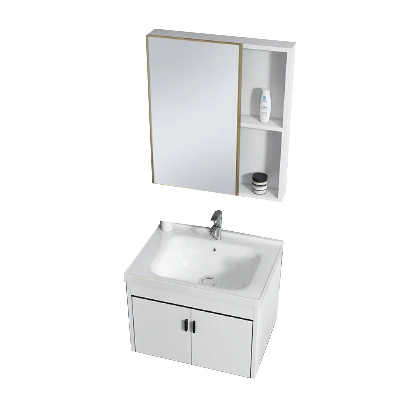 Wall-mounted Bathroom Vanity Modern Single-Sink Space Saver Vanity Vanity & Faucet & Mirror Cabinet White Clearhalo 'Bathroom Remodel & Bathroom Fixtures' 'Bathroom Vanities' 'bathroom_vanities' 'Home Improvement' 'home_improvement' 'home_improvement_bathroom_vanities' 6545568