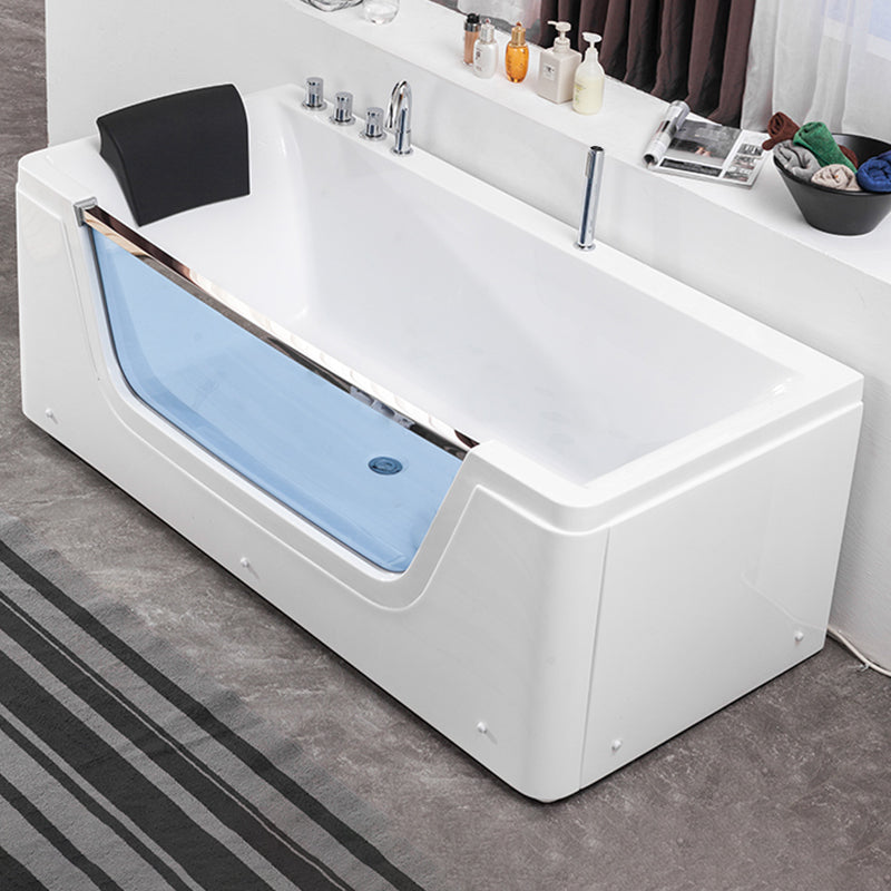 Modern Rectangle Acrylic Bathtub Back to Wall with Massage Device and Drain Bath Tub Tub Only Tub with Silver 5-Piece Set Clearhalo 'Bathroom Remodel & Bathroom Fixtures' 'Bathtubs' 'Home Improvement' 'home_improvement' 'home_improvement_bathtubs' 'Showers & Bathtubs' 6548273