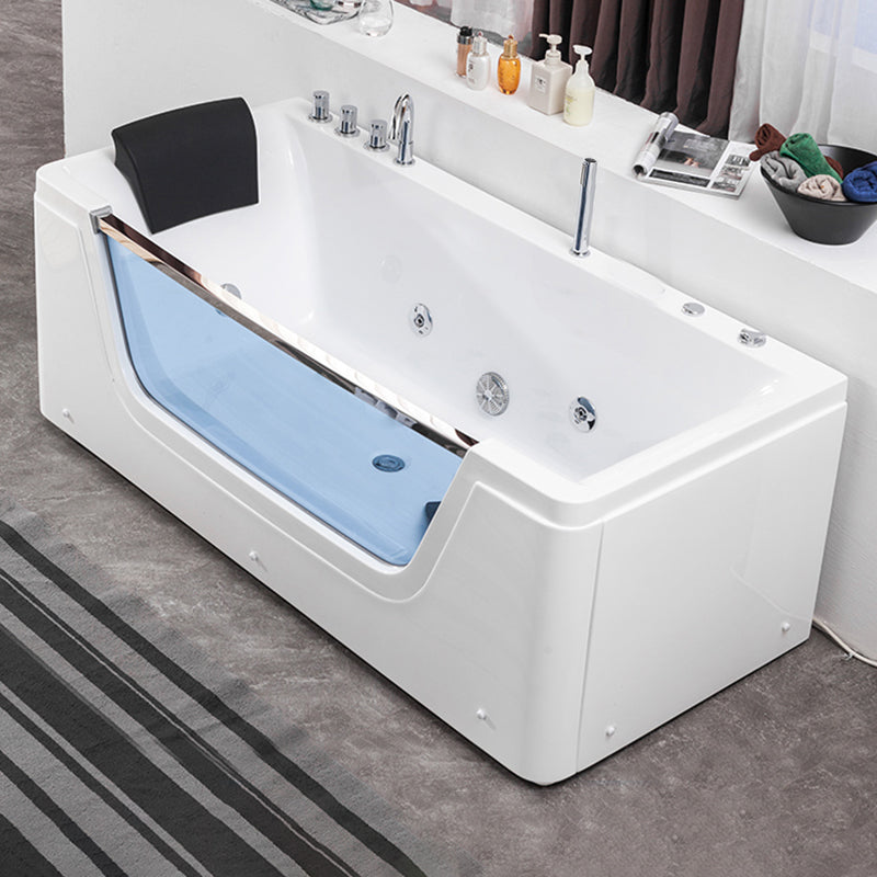 Modern Rectangle Acrylic Bathtub Back to Wall with Massage Device and Drain Bath Tub Massage Tub with Silver 5-Piece Set Clearhalo 'Bathroom Remodel & Bathroom Fixtures' 'Bathtubs' 'Home Improvement' 'home_improvement' 'home_improvement_bathtubs' 'Showers & Bathtubs' 6548275