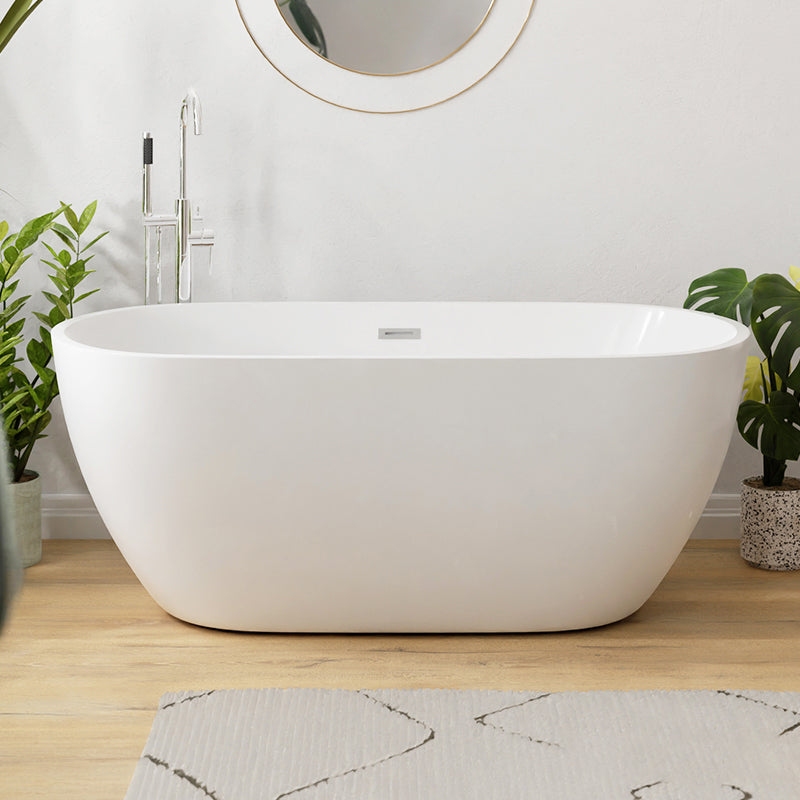 White Oval Bathtub with Drain Acrylic Soaking Freestanding Tub 67"L x 31"W x 24"H Tub Clearhalo 'Bathroom Remodel & Bathroom Fixtures' 'Bathtubs' 'Home Improvement' 'home_improvement' 'home_improvement_bathtubs' 'Showers & Bathtubs' 6548369