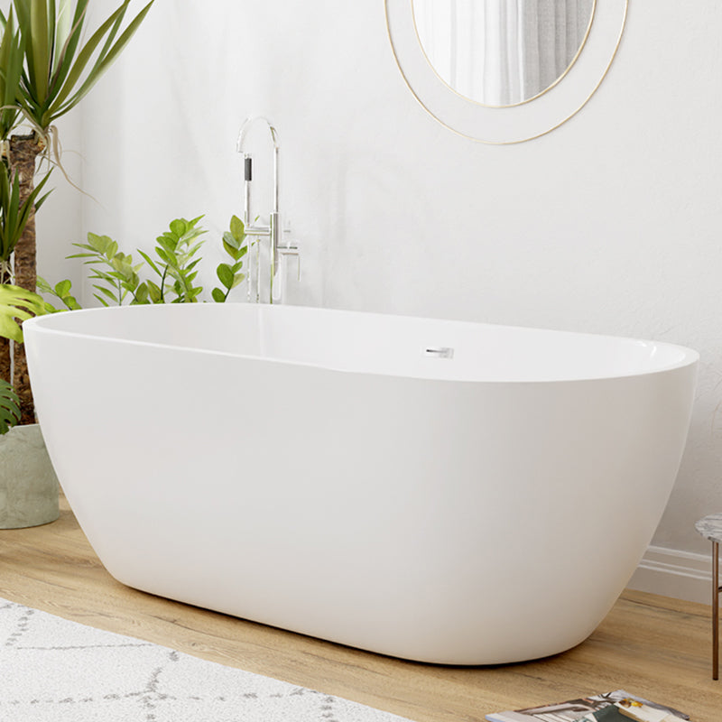 White Oval Bathtub with Drain Acrylic Soaking Freestanding Tub 55"L x 30"W x 24"H Tub Clearhalo 'Bathroom Remodel & Bathroom Fixtures' 'Bathtubs' 'Home Improvement' 'home_improvement' 'home_improvement_bathtubs' 'Showers & Bathtubs' 6548371