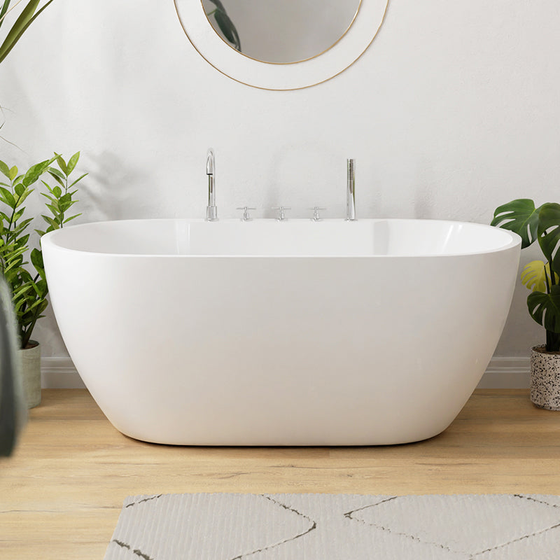 White Oval Bathtub with Drain Acrylic Soaking Freestanding Tub Tub with Silver 5-Piece Set Clearhalo 'Bathroom Remodel & Bathroom Fixtures' 'Bathtubs' 'Home Improvement' 'home_improvement' 'home_improvement_bathtubs' 'Showers & Bathtubs' 6548372