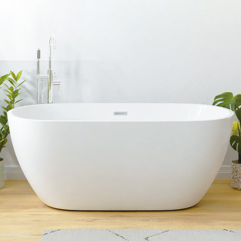 White Oval Bathtub with Drain Acrylic Soaking Freestanding Tub 59"L x 30"W x 24"H Tub Clearhalo 'Bathroom Remodel & Bathroom Fixtures' 'Bathtubs' 'Home Improvement' 'home_improvement' 'home_improvement_bathtubs' 'Showers & Bathtubs' 6548374