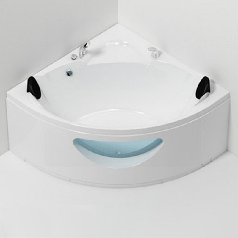 Contemporary Acrylic Corner Bath Tub White Tub with Internal Drain 47"L x 47"W x 24"H Tub Only Tub with Silver 5-Piece Set Clearhalo 'Bathroom Remodel & Bathroom Fixtures' 'Bathtubs' 'Home Improvement' 'home_improvement' 'home_improvement_bathtubs' 'Showers & Bathtubs' 6548494