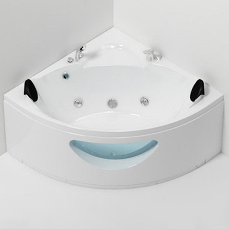 Contemporary Acrylic Corner Bath Tub White Tub with Internal Drain 47"L x 47"W x 24"H Massage Tub with Silver 5-Piece Set Clearhalo 'Bathroom Remodel & Bathroom Fixtures' 'Bathtubs' 'Home Improvement' 'home_improvement' 'home_improvement_bathtubs' 'Showers & Bathtubs' 6548497