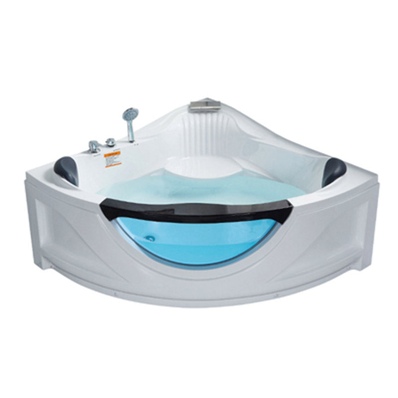 Contemporary Acrylic Corner Bath Tub White Tub with Internal Drain Tub Only Tub with Silver 5-Piece Set Clearhalo 'Bathroom Remodel & Bathroom Fixtures' 'Bathtubs' 'Home Improvement' 'home_improvement' 'home_improvement_bathtubs' 'Showers & Bathtubs' 6548499