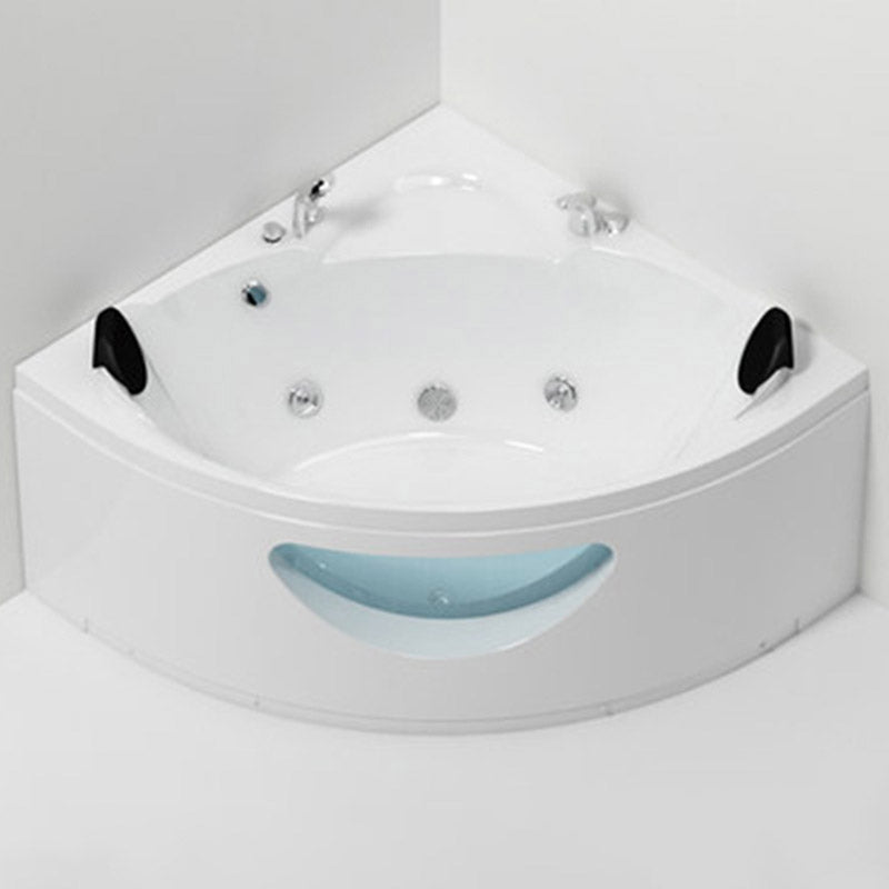 Contemporary Acrylic Corner Bath Tub White Tub with Internal Drain 51.2"L x 51.2"W x 23.6"H Massage Tub with Silver 5-Piece Set Clearhalo 'Bathroom Remodel & Bathroom Fixtures' 'Bathtubs' 'Home Improvement' 'home_improvement' 'home_improvement_bathtubs' 'Showers & Bathtubs' 6548504