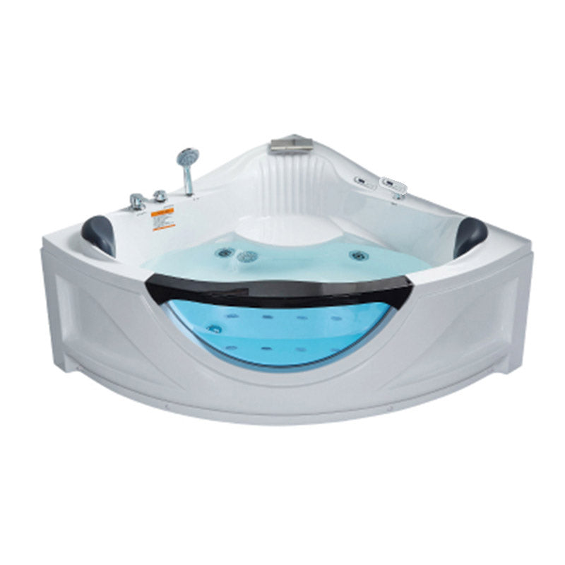 Contemporary Acrylic Corner Bath Tub White Tub with Internal Drain Message & Temperature & Bubble & Light Tub with Silver 5-Piece Set Clearhalo 'Bathroom Remodel & Bathroom Fixtures' 'Bathtubs' 'Home Improvement' 'home_improvement' 'home_improvement_bathtubs' 'Showers & Bathtubs' 6548510