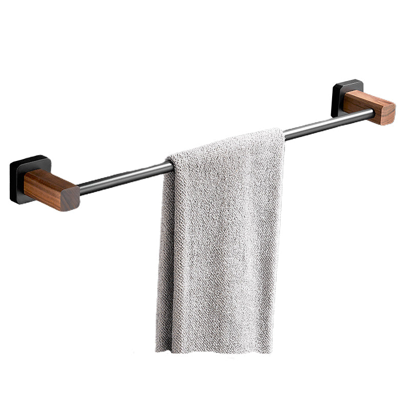 Wood & Aluminum Bath Hardware Set Brown Bathroom Accessory Kit Towel Bar (Single Rod) Clearhalo 'Bathroom Hardware Sets' 'Bathroom Hardware' 'Bathroom Remodel & Bathroom Fixtures' 'bathroom_hardware_sets' 'Home Improvement' 'home_improvement' 'home_improvement_bathroom_hardware_sets' 6550510