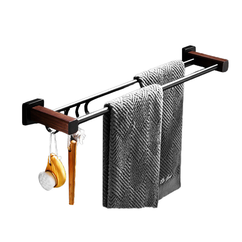 Wood & Aluminum Bath Hardware Set Brown Bathroom Accessory Kit Towel Bar (Double Rods) Clearhalo 'Bathroom Hardware Sets' 'Bathroom Hardware' 'Bathroom Remodel & Bathroom Fixtures' 'bathroom_hardware_sets' 'Home Improvement' 'home_improvement' 'home_improvement_bathroom_hardware_sets' 6550512