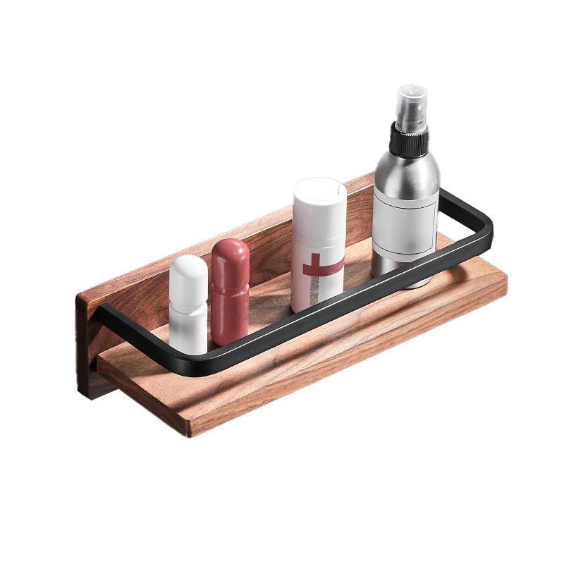 Wood & Aluminum Bath Hardware Set Brown Bathroom Accessory Kit Square Bath Shelf (12"L) Clearhalo 'Bathroom Hardware Sets' 'Bathroom Hardware' 'Bathroom Remodel & Bathroom Fixtures' 'bathroom_hardware_sets' 'Home Improvement' 'home_improvement' 'home_improvement_bathroom_hardware_sets' 6550525