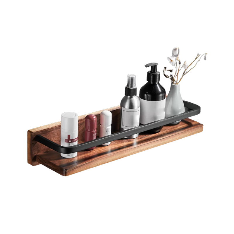 Wood & Aluminum Bath Hardware Set Brown Bathroom Accessory Kit Square Bath Shelf (18"L) Clearhalo 'Bathroom Hardware Sets' 'Bathroom Hardware' 'Bathroom Remodel & Bathroom Fixtures' 'bathroom_hardware_sets' 'Home Improvement' 'home_improvement' 'home_improvement_bathroom_hardware_sets' 6550529