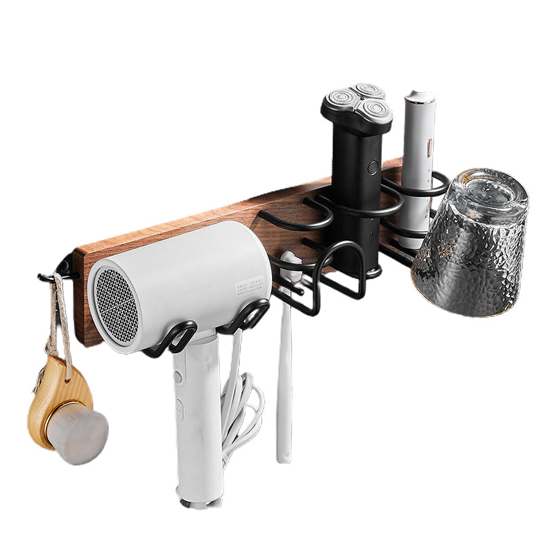 Wood & Aluminum Bath Hardware Set Brown Bathroom Accessory Kit Hair Dryer with Toothbrush Holder Clearhalo 'Bathroom Hardware Sets' 'Bathroom Hardware' 'Bathroom Remodel & Bathroom Fixtures' 'bathroom_hardware_sets' 'Home Improvement' 'home_improvement' 'home_improvement_bathroom_hardware_sets' 6550531