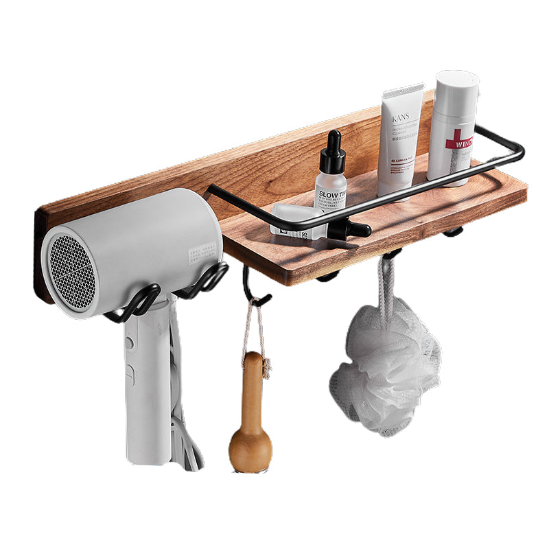 Wood & Aluminum Bath Hardware Set Brown Bathroom Accessory Kit Hair Dryer with Shelf Clearhalo 'Bathroom Hardware Sets' 'Bathroom Hardware' 'Bathroom Remodel & Bathroom Fixtures' 'bathroom_hardware_sets' 'Home Improvement' 'home_improvement' 'home_improvement_bathroom_hardware_sets' 6550532