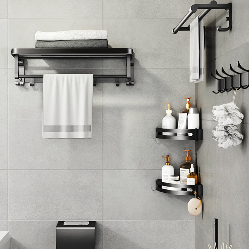 Contemporary Black Finish Bathroom Accessory Set with Bath Shelf/Towel Bar Clearhalo 'Bathroom Hardware Sets' 'Bathroom Hardware' 'Bathroom Remodel & Bathroom Fixtures' 'bathroom_hardware_sets' 'Home Improvement' 'home_improvement' 'home_improvement_bathroom_hardware_sets' 6550684