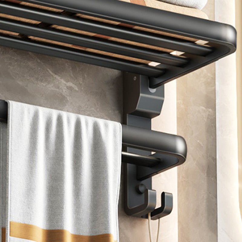 Contemporary Black Finish Bathroom Accessory Set with Bath Shelf/Towel Bar Clearhalo 'Bathroom Hardware Sets' 'Bathroom Hardware' 'Bathroom Remodel & Bathroom Fixtures' 'bathroom_hardware_sets' 'Home Improvement' 'home_improvement' 'home_improvement_bathroom_hardware_sets' 6550693