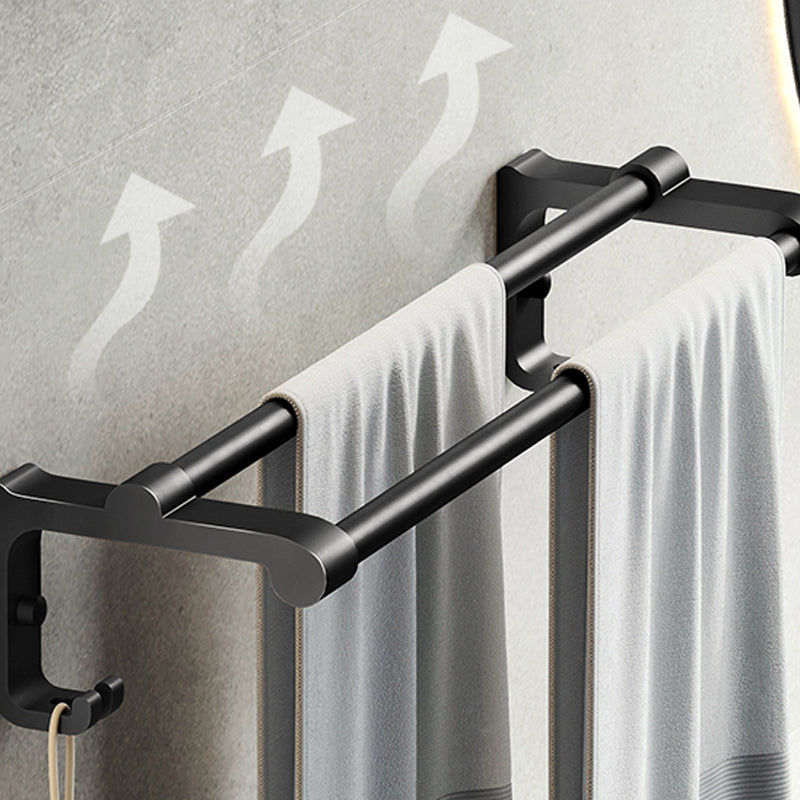 Contemporary Black Finish Bathroom Accessory Set with Bath Shelf/Towel Bar Clearhalo 'Bathroom Hardware Sets' 'Bathroom Hardware' 'Bathroom Remodel & Bathroom Fixtures' 'bathroom_hardware_sets' 'Home Improvement' 'home_improvement' 'home_improvement_bathroom_hardware_sets' 6550696