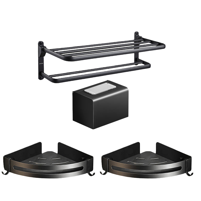 Contemporary Black Finish Bathroom Accessory Set with Bath Shelf/Towel Bar Horizontal 4-Piece Set (Toilet Paper Holder) Clearhalo 'Bathroom Hardware Sets' 'Bathroom Hardware' 'Bathroom Remodel & Bathroom Fixtures' 'bathroom_hardware_sets' 'Home Improvement' 'home_improvement' 'home_improvement_bathroom_hardware_sets' 6550698