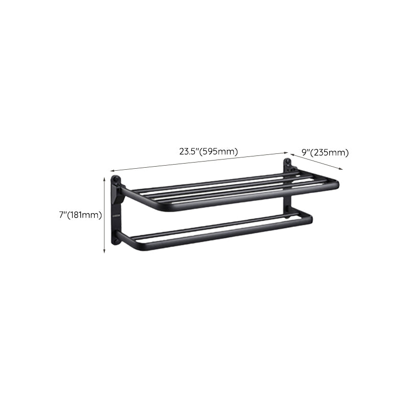 Contemporary Black Finish Bathroom Accessory Set with Bath Shelf/Towel Bar Clearhalo 'Bathroom Hardware Sets' 'Bathroom Hardware' 'Bathroom Remodel & Bathroom Fixtures' 'bathroom_hardware_sets' 'Home Improvement' 'home_improvement' 'home_improvement_bathroom_hardware_sets' 6550717