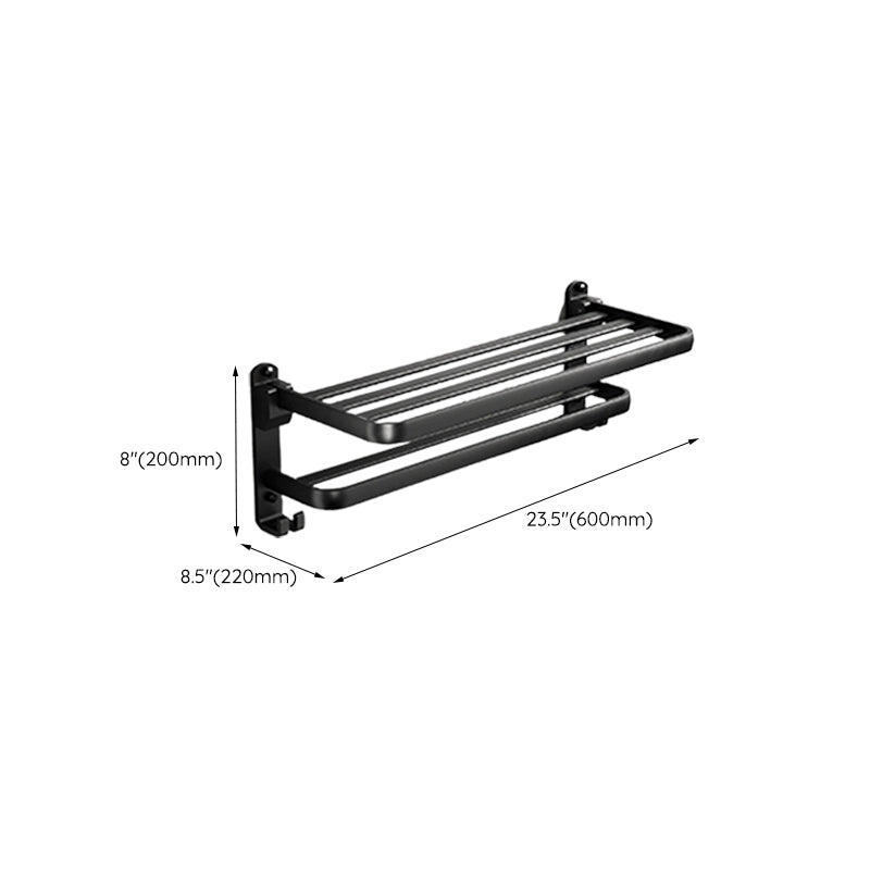 Contemporary Black Finish Bathroom Accessory Set with Bath Shelf/Towel Bar Clearhalo 'Bathroom Hardware Sets' 'Bathroom Hardware' 'Bathroom Remodel & Bathroom Fixtures' 'bathroom_hardware_sets' 'Home Improvement' 'home_improvement' 'home_improvement_bathroom_hardware_sets' 6550730