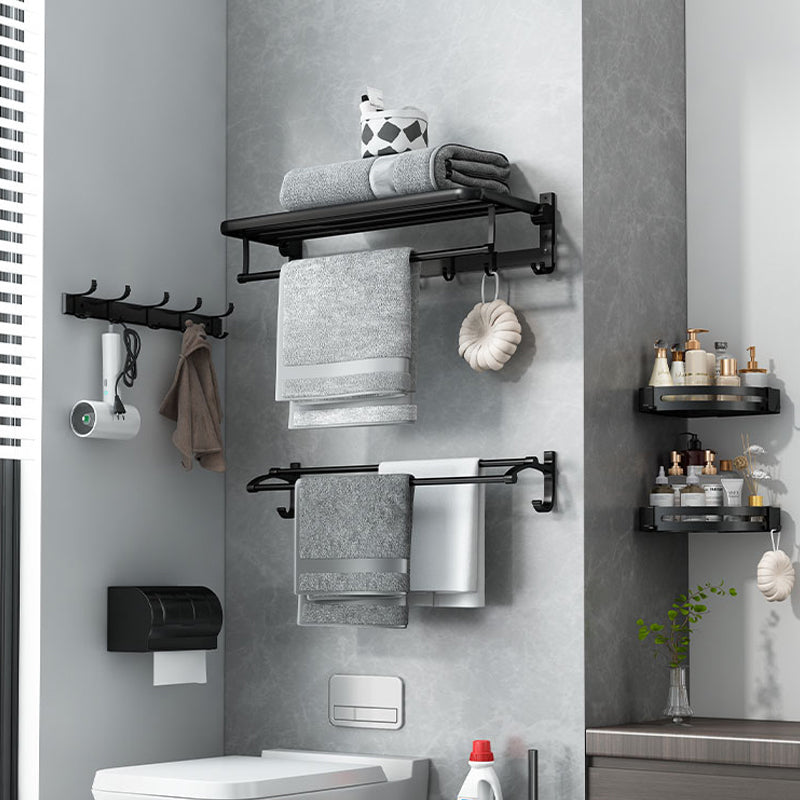 Classic Bath Hardware Set in Aluminum Black Finish Robe Hooks/ Towel Bar Clearhalo 'Bathroom Hardware Sets' 'Bathroom Hardware' 'Bathroom Remodel & Bathroom Fixtures' 'bathroom_hardware_sets' 'Home Improvement' 'home_improvement' 'home_improvement_bathroom_hardware_sets' 6550736