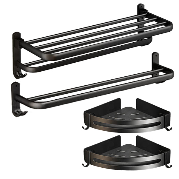 Classic Bath Hardware Set in Aluminum Black Finish Robe Hooks/ Towel Bar Horizontal 4-Piece (Towel Bar) Clearhalo 'Bathroom Hardware Sets' 'Bathroom Hardware' 'Bathroom Remodel & Bathroom Fixtures' 'bathroom_hardware_sets' 'Home Improvement' 'home_improvement' 'home_improvement_bathroom_hardware_sets' 6550748