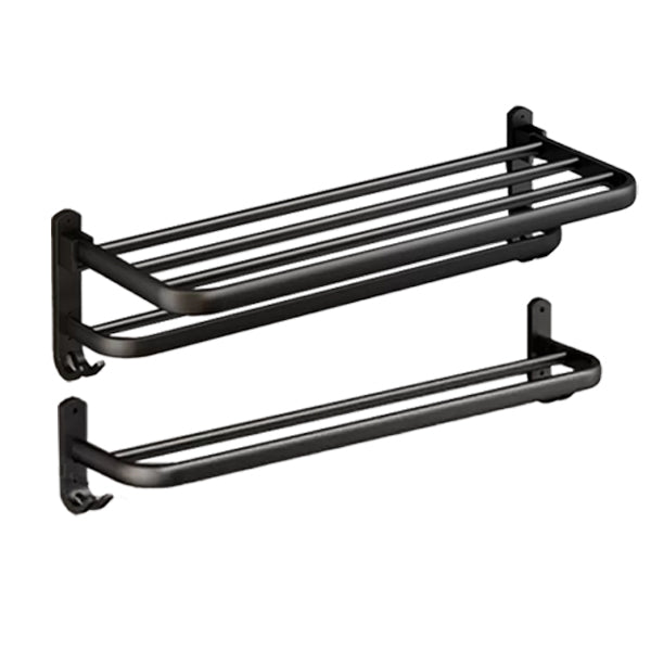 Classic Bath Hardware Set in Aluminum Black Finish Robe Hooks/ Towel Bar Horizontal Bar Towel Rack & Single Layer Towel Bar Clearhalo 'Bathroom Hardware Sets' 'Bathroom Hardware' 'Bathroom Remodel & Bathroom Fixtures' 'bathroom_hardware_sets' 'Home Improvement' 'home_improvement' 'home_improvement_bathroom_hardware_sets' 6550764