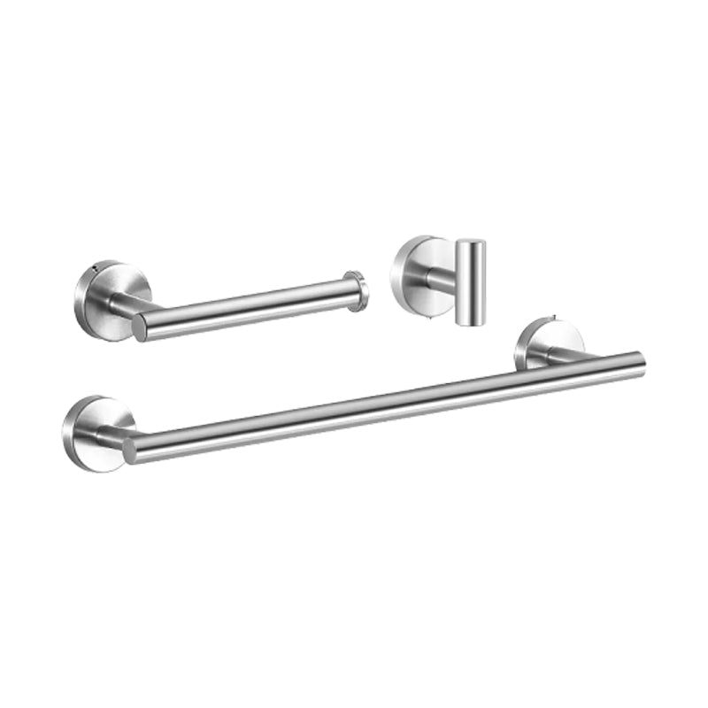 Modern Stainless Steel Bathroom Hardware Set Brushed Chrome Towel Bar/Ring & Robe Hooks Silver Towel Bar & Toilet Paper Holder & Towel/Robe Hook Clearhalo 'Bathroom Hardware Sets' 'Bathroom Hardware' 'Bathroom Remodel & Bathroom Fixtures' 'bathroom_hardware_sets' 'Home Improvement' 'home_improvement' 'home_improvement_bathroom_hardware_sets' 6550789