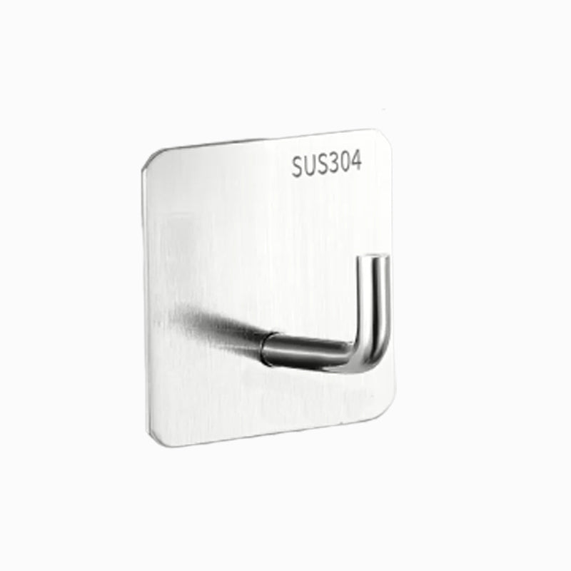 Modern Stainless Steel Bathroom Hardware Set Brushed Chrome Towel Bar/Ring & Robe Hooks Silver SquareSingle Hook (Curved Hook) Clearhalo 'Bathroom Hardware Sets' 'Bathroom Hardware' 'Bathroom Remodel & Bathroom Fixtures' 'bathroom_hardware_sets' 'Home Improvement' 'home_improvement' 'home_improvement_bathroom_hardware_sets' 6550813