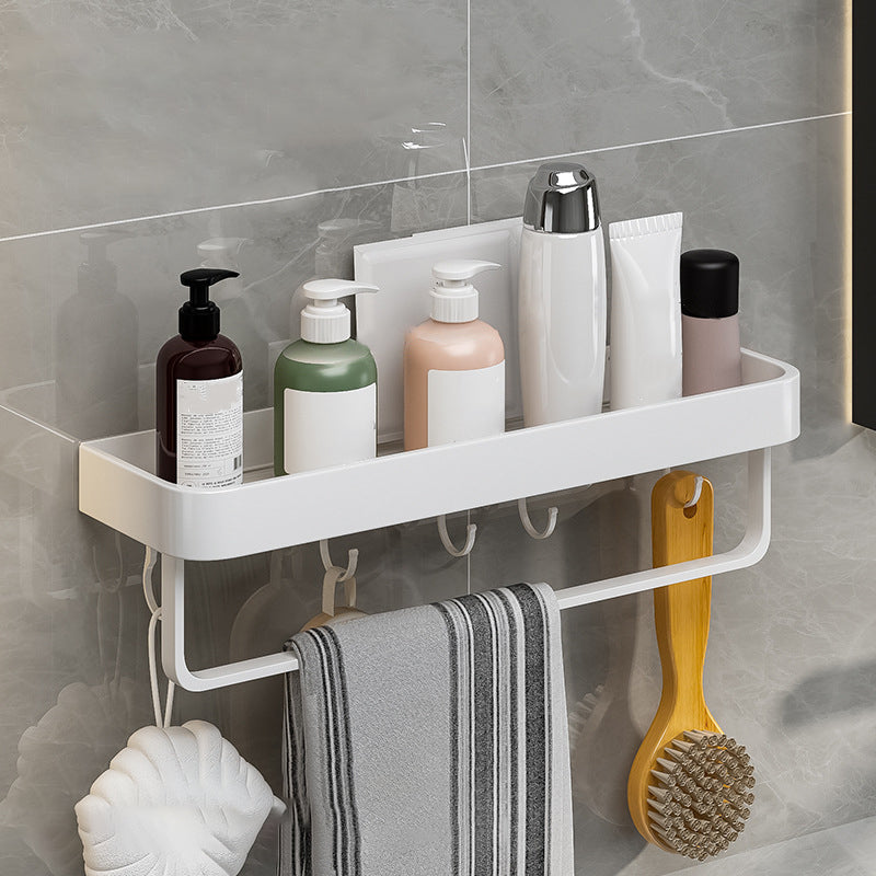 Contemporary Bathroom Accessory Set Metal Bath Shelf in White 1 Piece Bath Shelf (with 16"L Rod) Clearhalo 'Bathroom Hardware Sets' 'Bathroom Hardware' 'Bathroom Remodel & Bathroom Fixtures' 'bathroom_hardware_sets' 'Home Improvement' 'home_improvement' 'home_improvement_bathroom_hardware_sets' 6550832