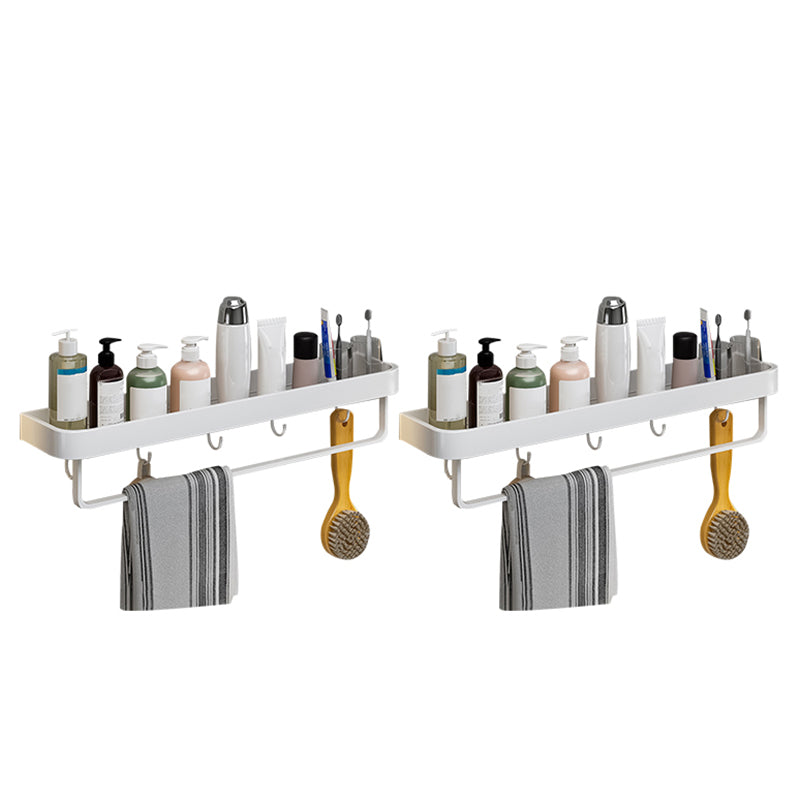 Contemporary Bathroom Accessory Set Metal Bath Shelf in White 2 Piece Set Bath Shelf (with Bar 24"L) Clearhalo 'Bathroom Hardware Sets' 'Bathroom Hardware' 'Bathroom Remodel & Bathroom Fixtures' 'bathroom_hardware_sets' 'Home Improvement' 'home_improvement' 'home_improvement_bathroom_hardware_sets' 6550846