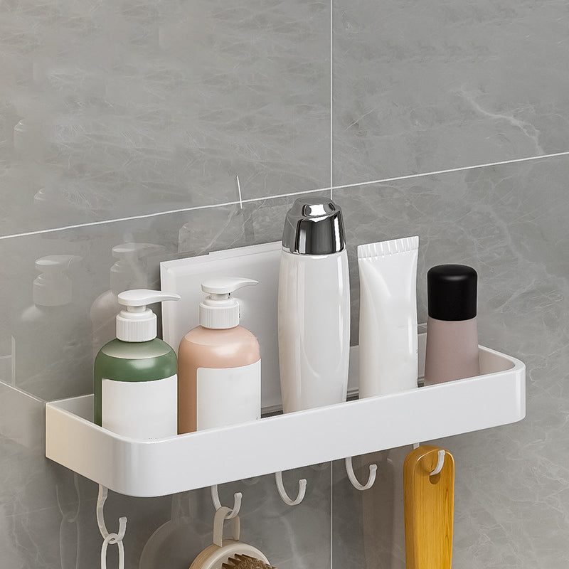 Contemporary Bathroom Accessory Set Metal Bath Shelf in White 1 Piece Bath Shelf （With Hook 12"L） Clearhalo 'Bathroom Hardware Sets' 'Bathroom Hardware' 'Bathroom Remodel & Bathroom Fixtures' 'bathroom_hardware_sets' 'Home Improvement' 'home_improvement' 'home_improvement_bathroom_hardware_sets' 6550848