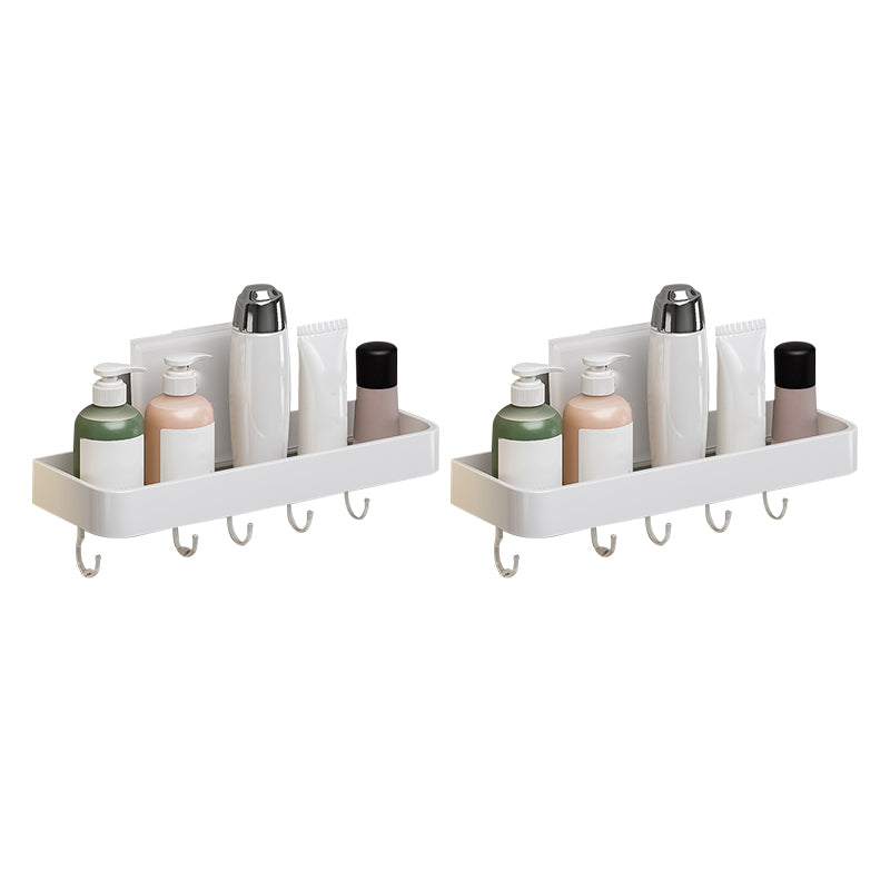 Contemporary Bathroom Accessory Set Metal Bath Shelf in White 2 Piece Set Bath Shelf （With Hook 12"L） Clearhalo 'Bathroom Hardware Sets' 'Bathroom Hardware' 'Bathroom Remodel & Bathroom Fixtures' 'bathroom_hardware_sets' 'Home Improvement' 'home_improvement' 'home_improvement_bathroom_hardware_sets' 6550849