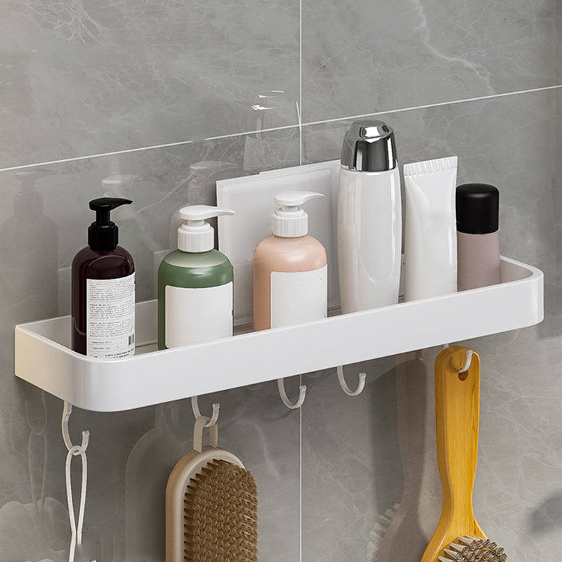 Contemporary Bathroom Accessory Set Metal Bath Shelf in White 1 Piece Bath Shelf （With Hook 16"L） Clearhalo 'Bathroom Hardware Sets' 'Bathroom Hardware' 'Bathroom Remodel & Bathroom Fixtures' 'bathroom_hardware_sets' 'Home Improvement' 'home_improvement' 'home_improvement_bathroom_hardware_sets' 6550851